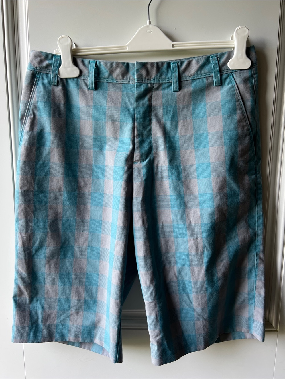 adidas Men's Teal and Gray Plaid Chino Shorts